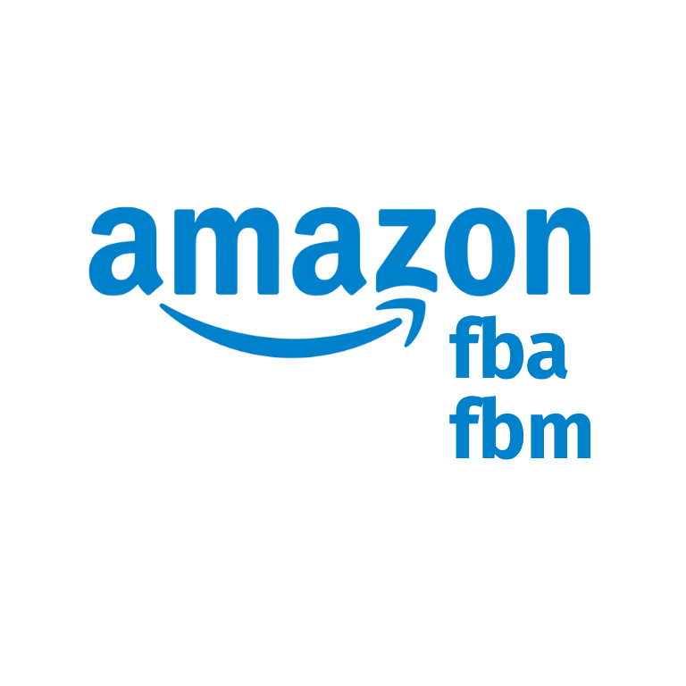 Amazon wordmark paired with the labels “fba” and “fbm”, the two fulfillment models: Fulfilled by Amazon and Fulfilled by Merchant.